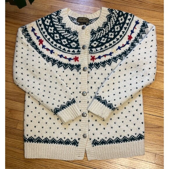 Vintage 80s Women’s Large Eddie Bauer Holiday XMAS Wool Cardigan Sweater - Picture 3 of 9